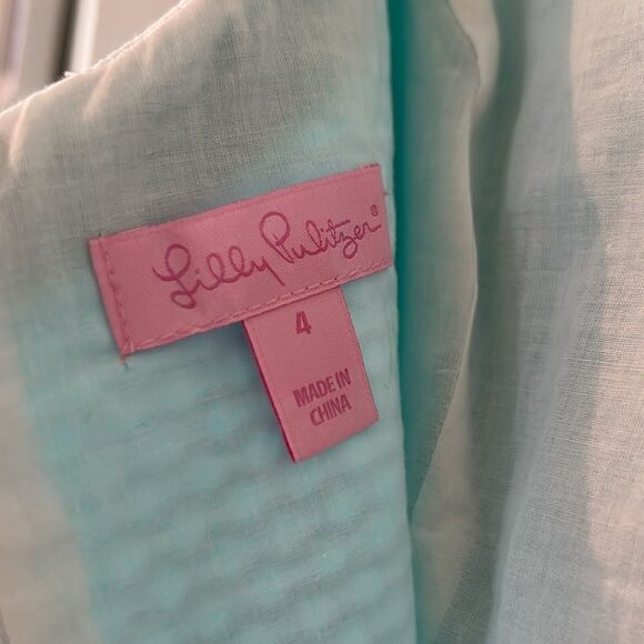 Lilly Pulitzer Janice Shift Dress in Turquoise with Gold Accents - Size 4 - Picture 5 of 9